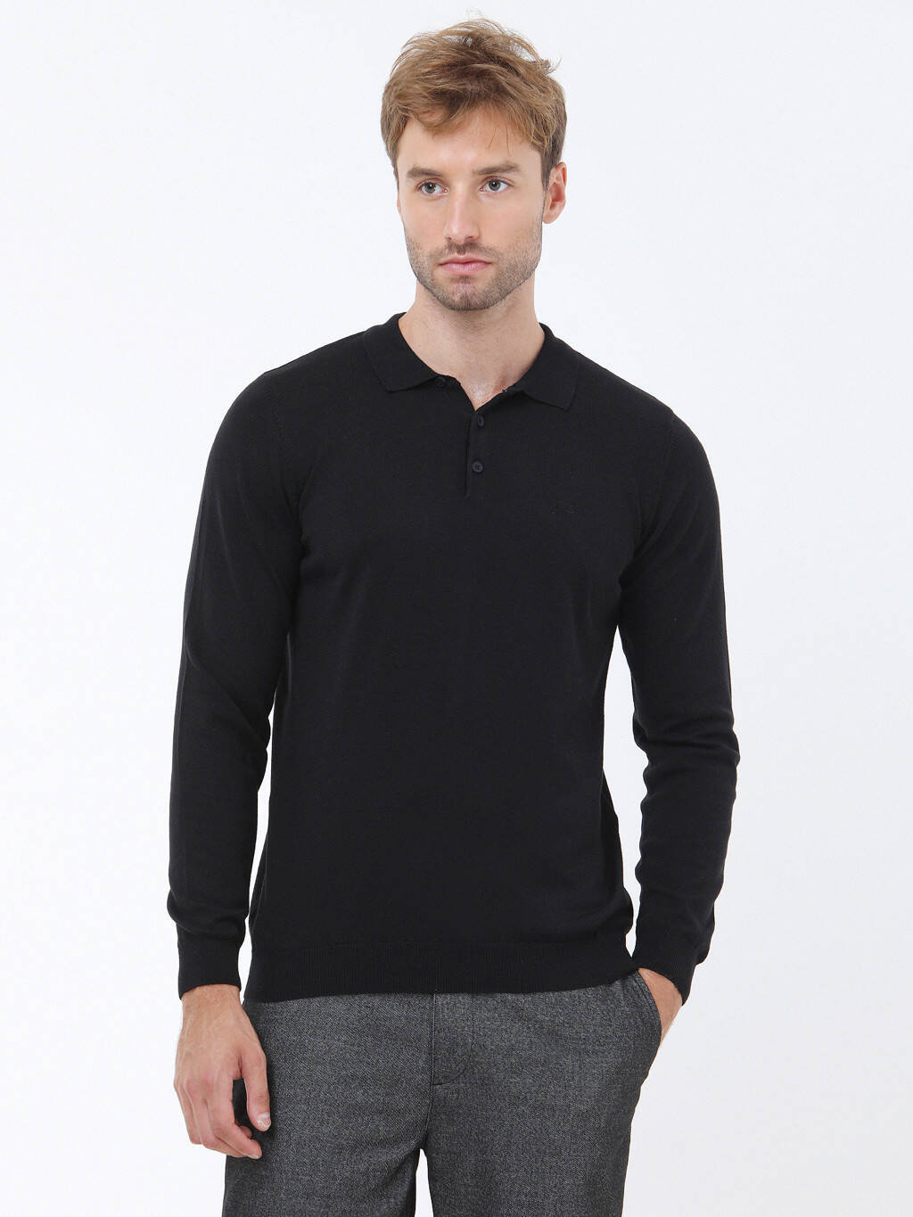 Kip Minimalist Erkek Triko - Polo Yaka Uzun Kol - Günlük Şıklık İkincil görsel