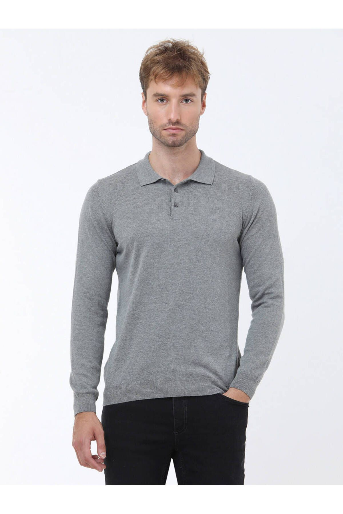 Kip Erkek Slim Fit Polo Yaka Uzun Kollu Akrilik Pamuk Karışımlı Triko İkincil görsel