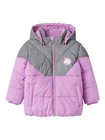 Name It Kız Çocuk Kapüşonlu Fermuarlı Polyester Şişme Mont Tek Boynuzlu At Detaylı