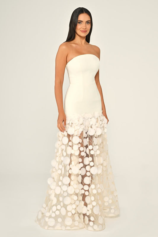 Krep Eteği 3 Boyutlu Tül Uzun Abiye Elbise Alfa Beta B7067