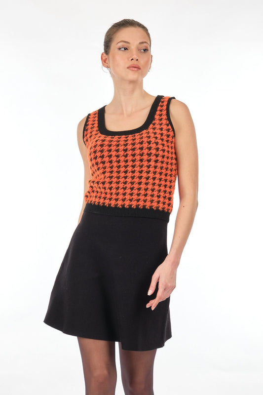 Lal Kadın Crop Triko Yelek - Minimalist Vintage Stil - Oversize