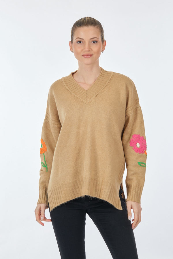 Lal Kadın Oversize V Yaka Midi Triko - Minimalist Stil