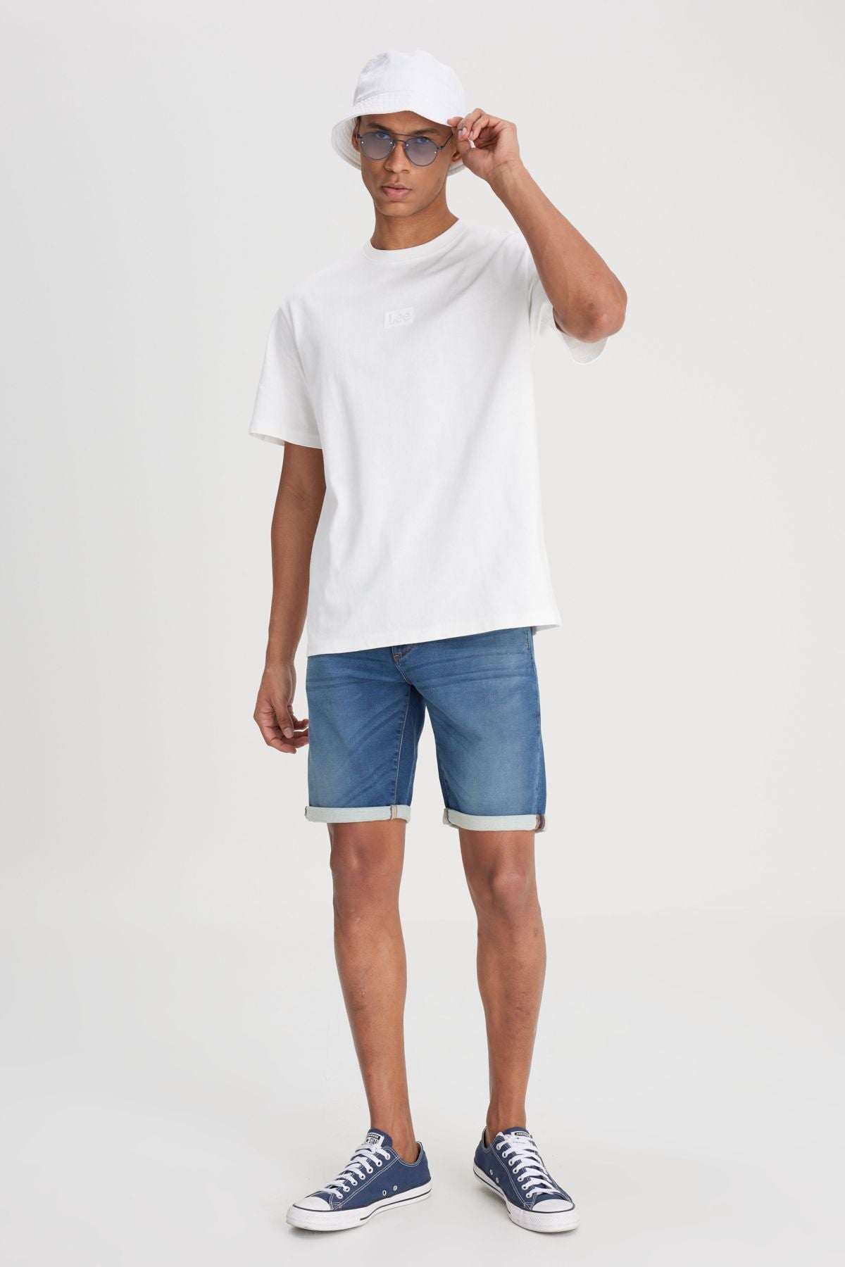 Lee Erkek Bisiklet Yaka Pamuklu Kısa Kol T-Shirt Kabartma Logo Detayı