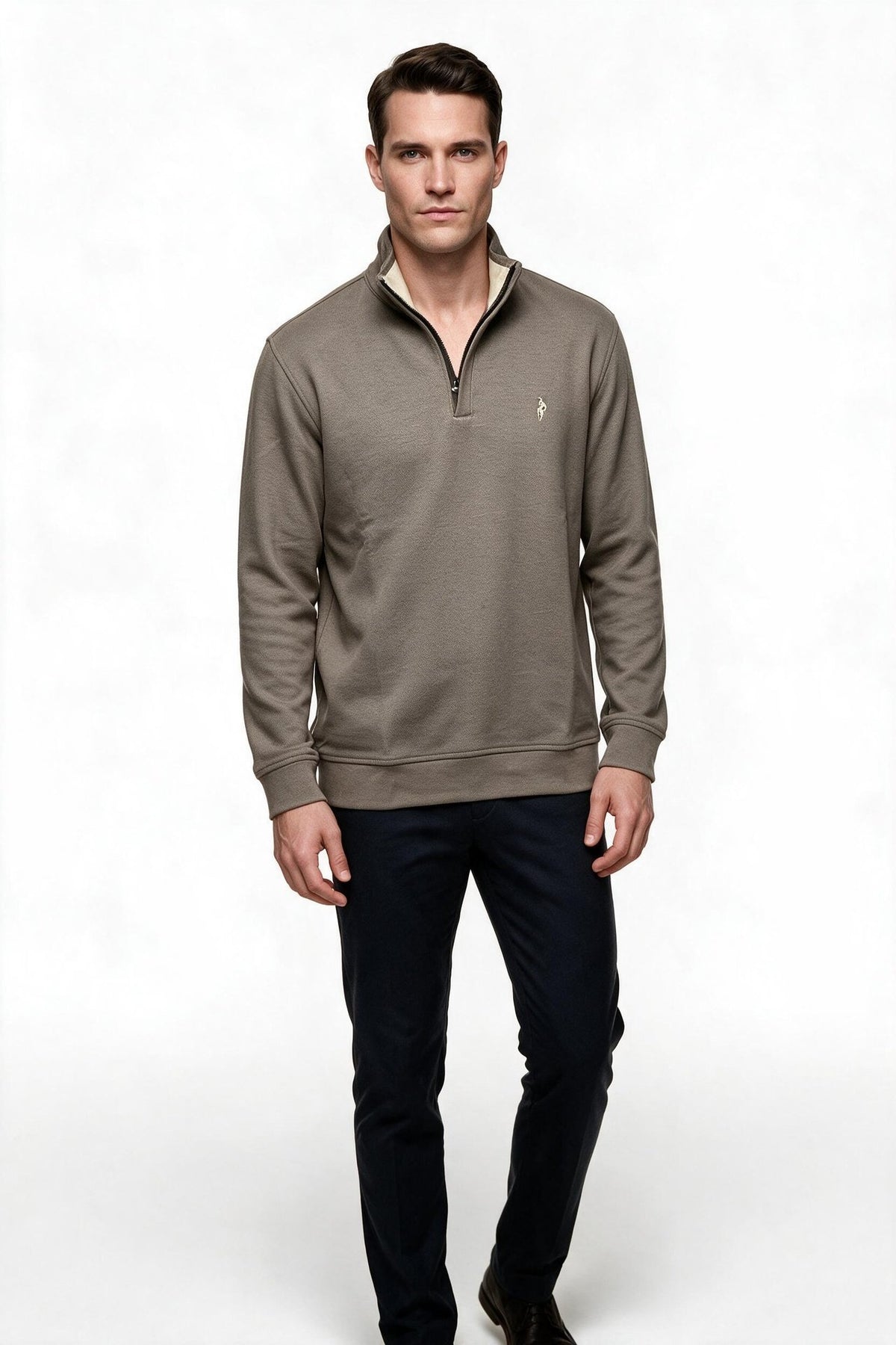 Legato Erkek Dik Yaka Yarım Fermuarlı Pamuk Karışımlı Uzun Kollu Sweatshirt