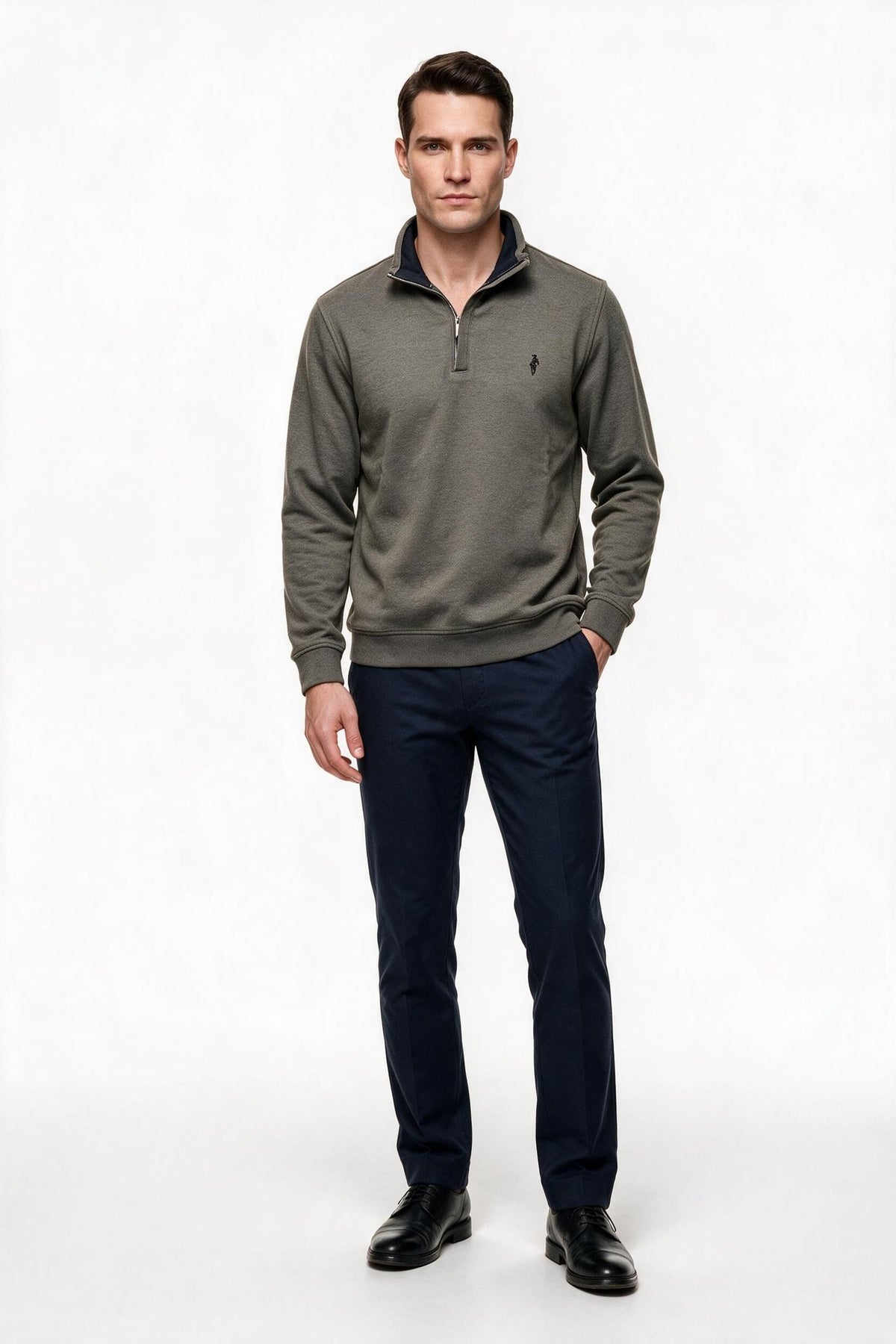 Legato Erkek Dik Yaka Yarım Fermuarlı Pamuk Karışımlı Uzun Kollu Sweatshirt