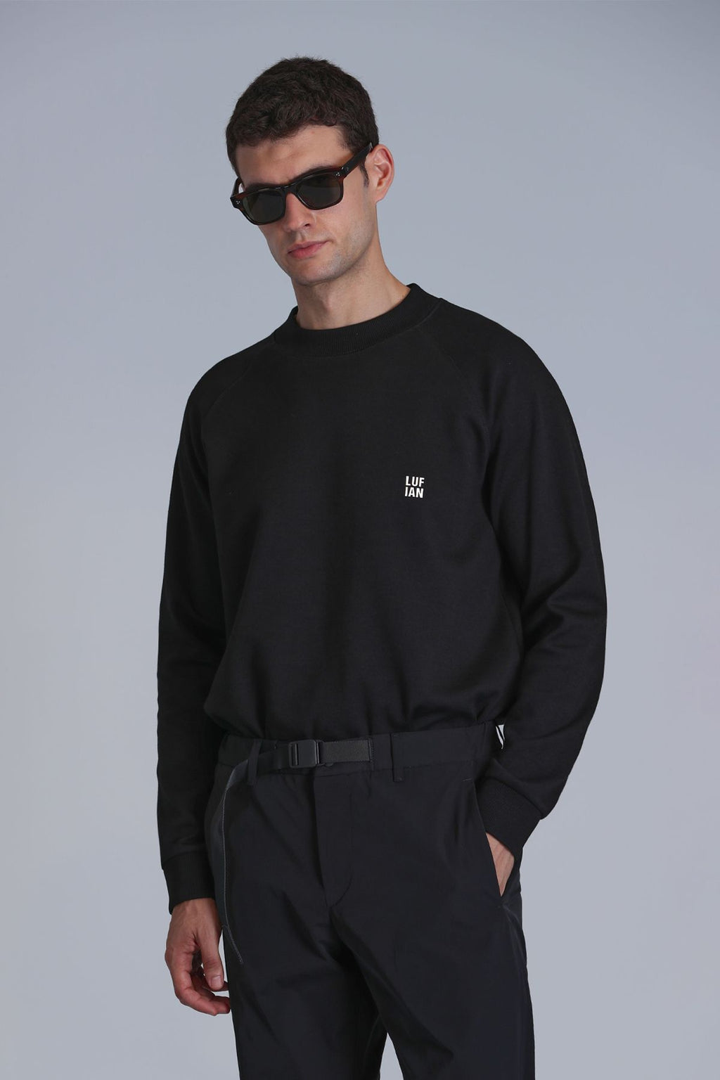 Lufian Oversize Erkek Sweatshirt - Minimalist Stil, Uzun Kol, Yuvarlak Yaka