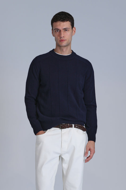 Lufian Minimalist Erkek Kazak - Oversize, Uzun Kol, Yuvarlak Yaka