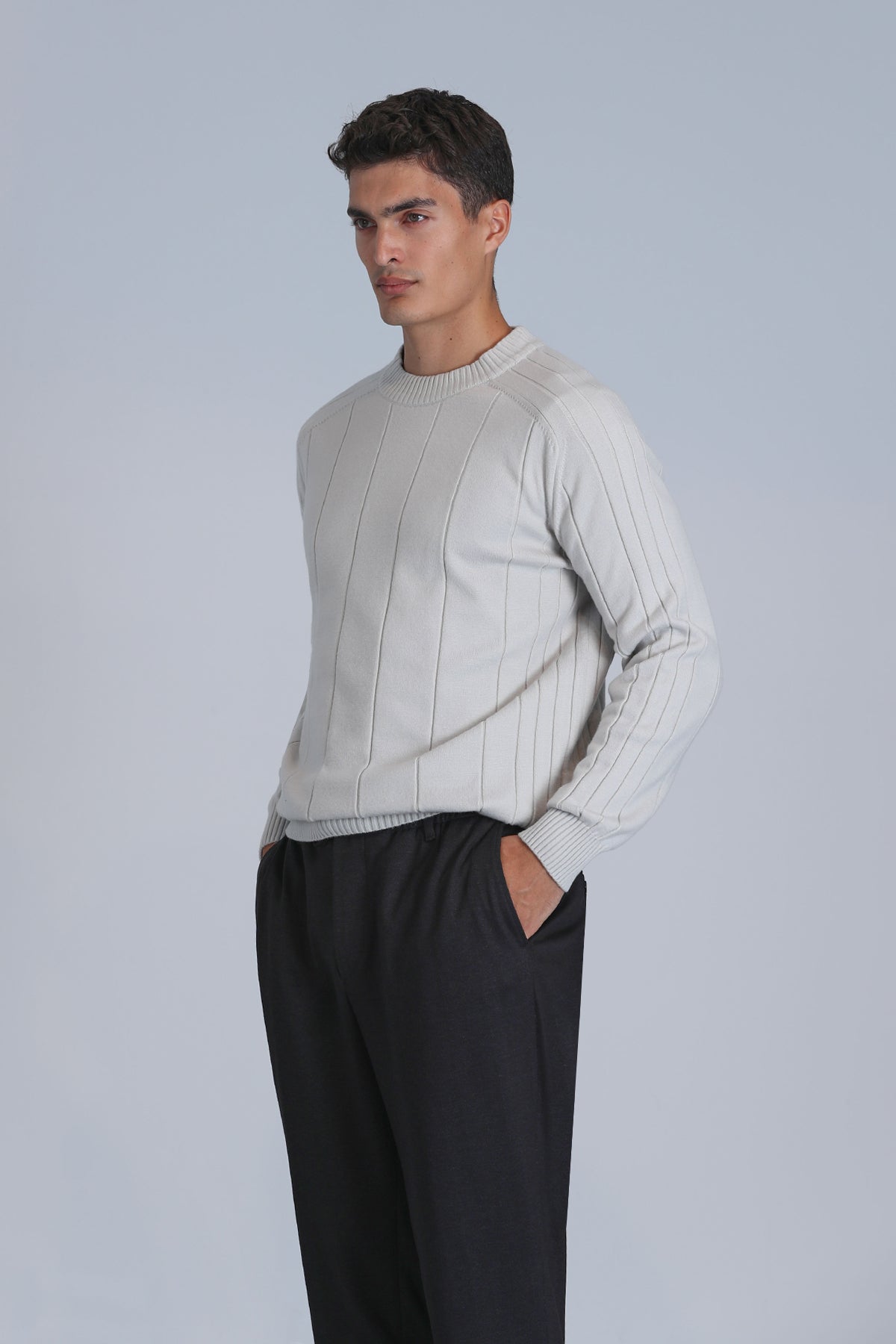 Lufian Minimalist Erkek Kazak - Oversize, Uzun Kol, Yuvarlak Yaka