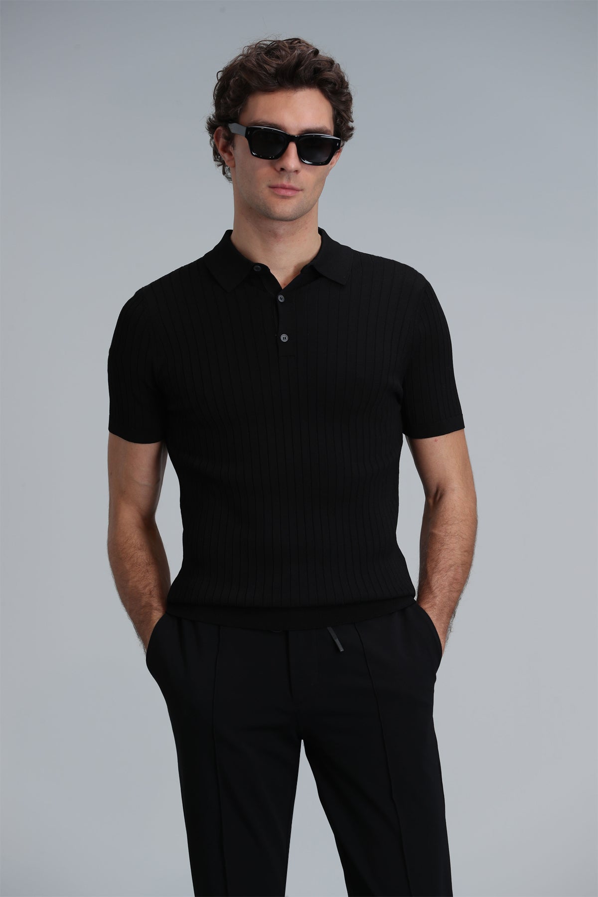Lufian Minimalist Polo Yaka Kısa Kol Erkek Kazak - Günlük Şıklık