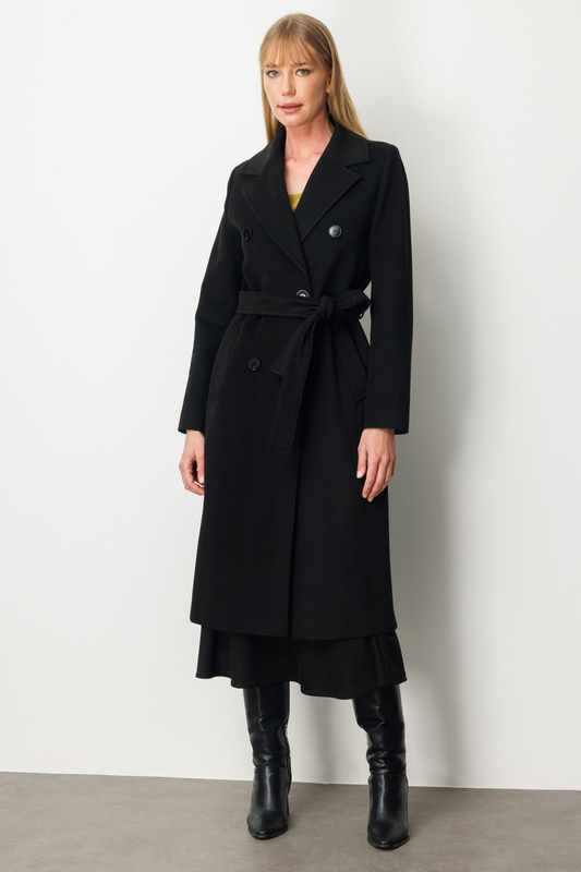 معطف إيكول ذو حزام مزدوج الصدر