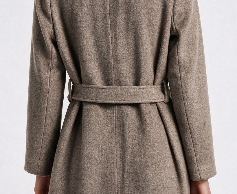 Ekol Kadın Kruvaze Kuşaklı Uzun Manto Geniş Devrik Yaka