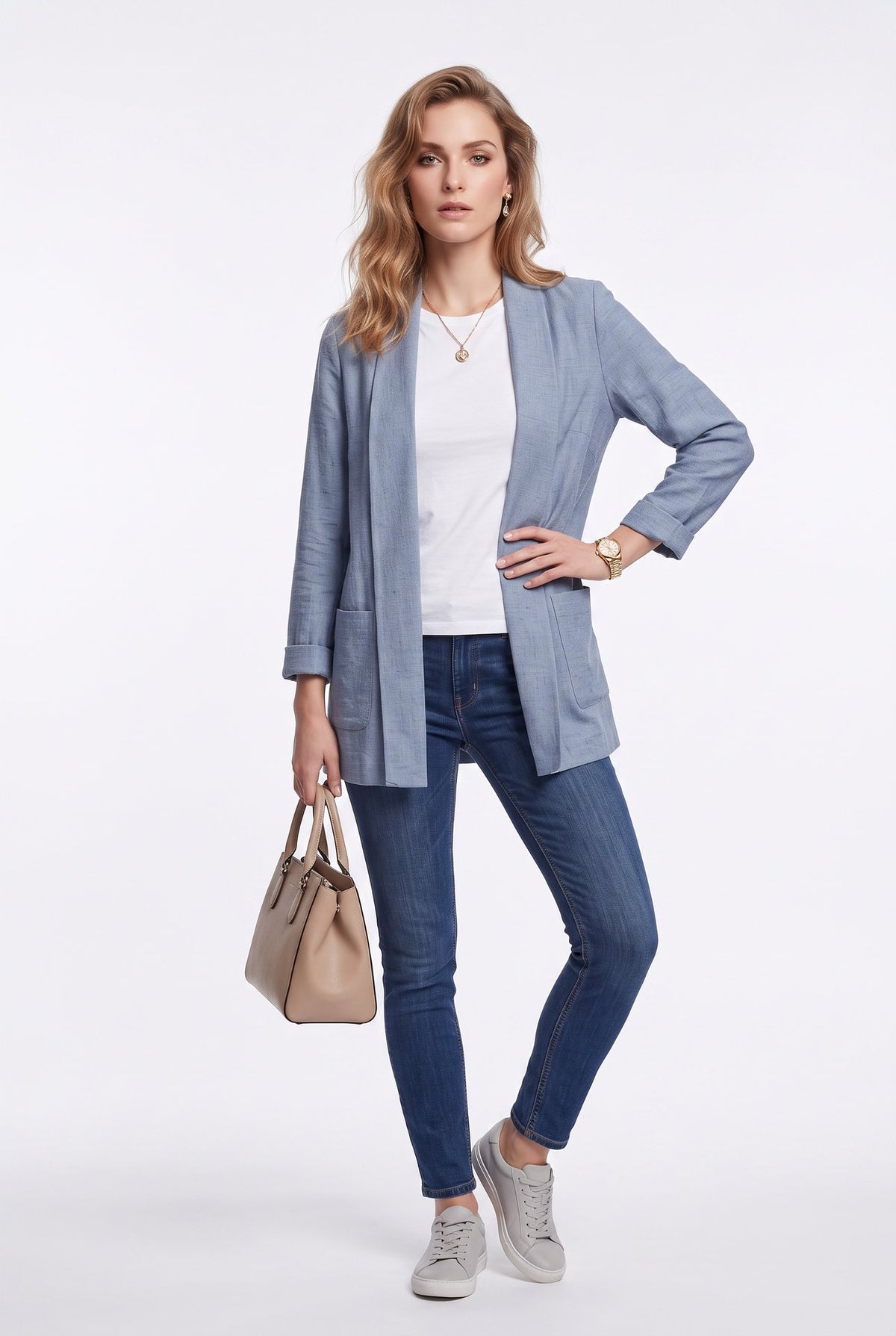 MINTH Kadın Keten Karışımlı Şal Yaka Cepli Uzun Kollu Blazer Ceket MG232.984 Ana görsel