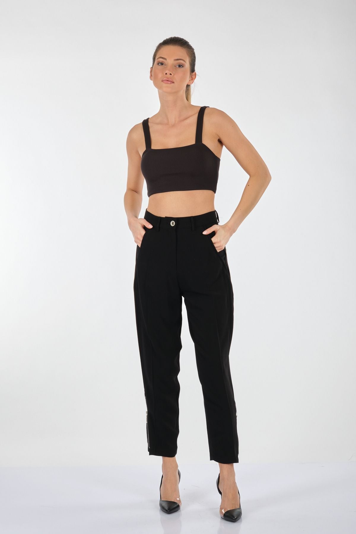Misswhence Minimalist Yüksek Bel Crop Pantolon - Günlük & Ofis Translation missing: ar.content.product_image_secondary
