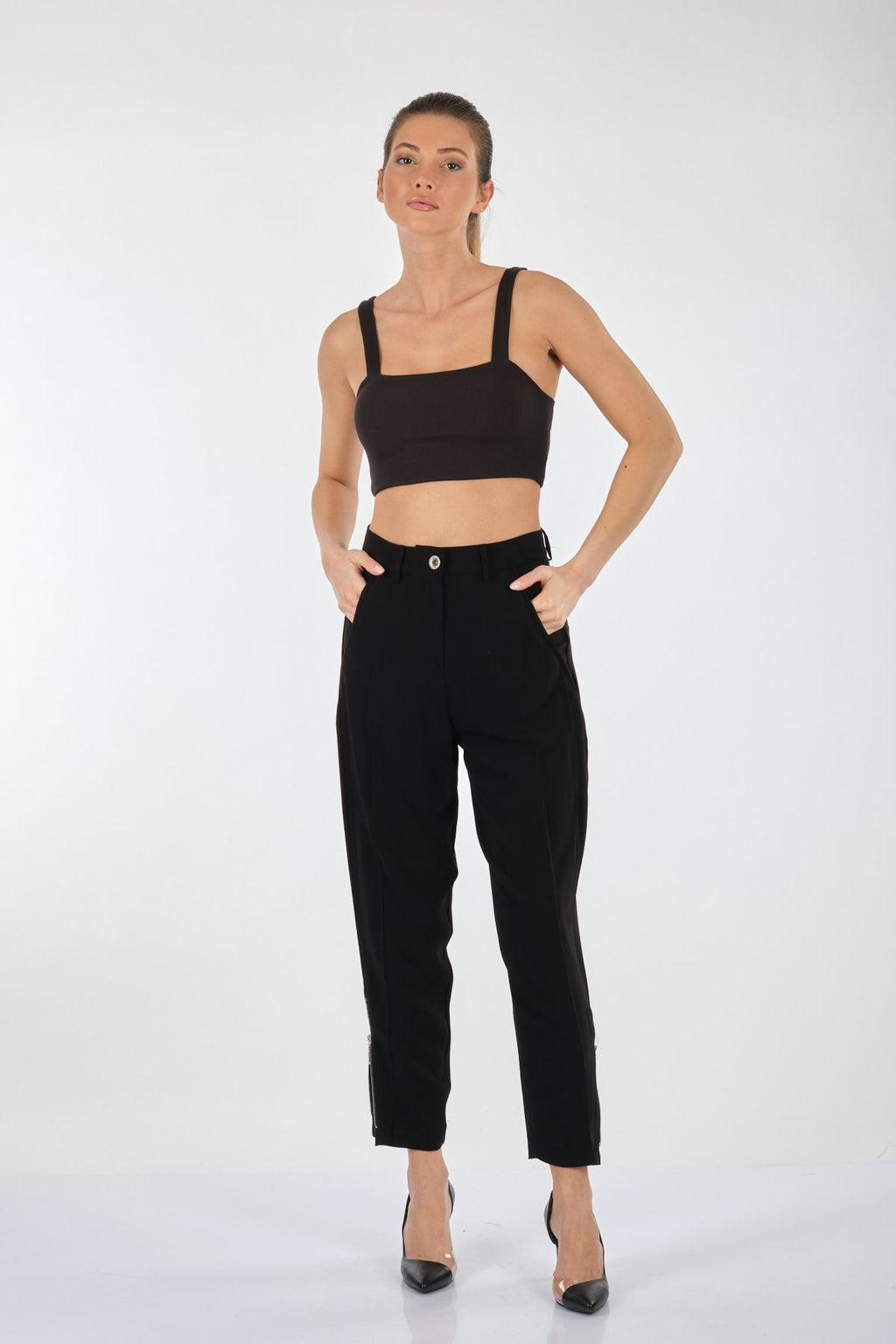 Misswhence Minimalist Yüksek Bel Crop Pantolon - Günlük & Ofis