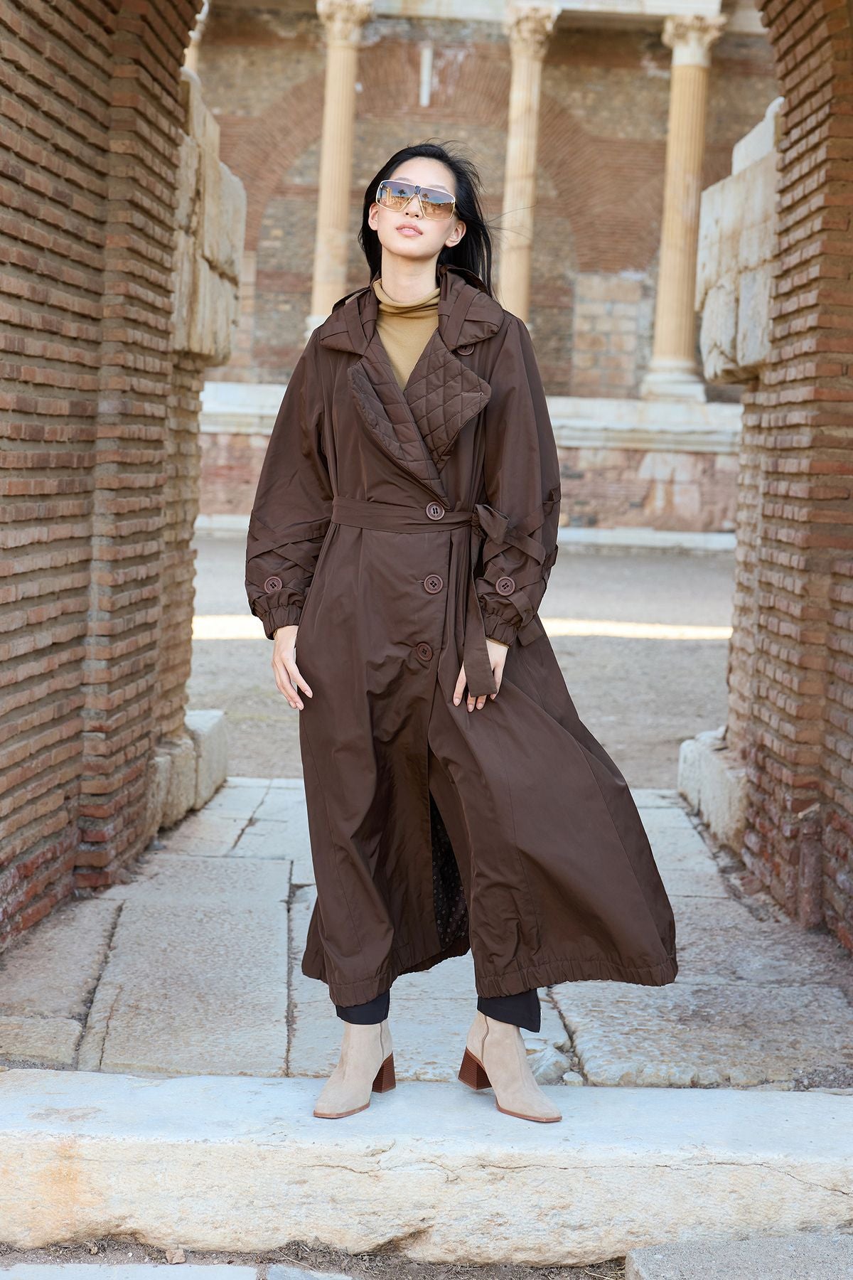 Misswhence Oversize Midi Trençkot - Kapüşonlu, Kemerli, Günlük İkincil görsel