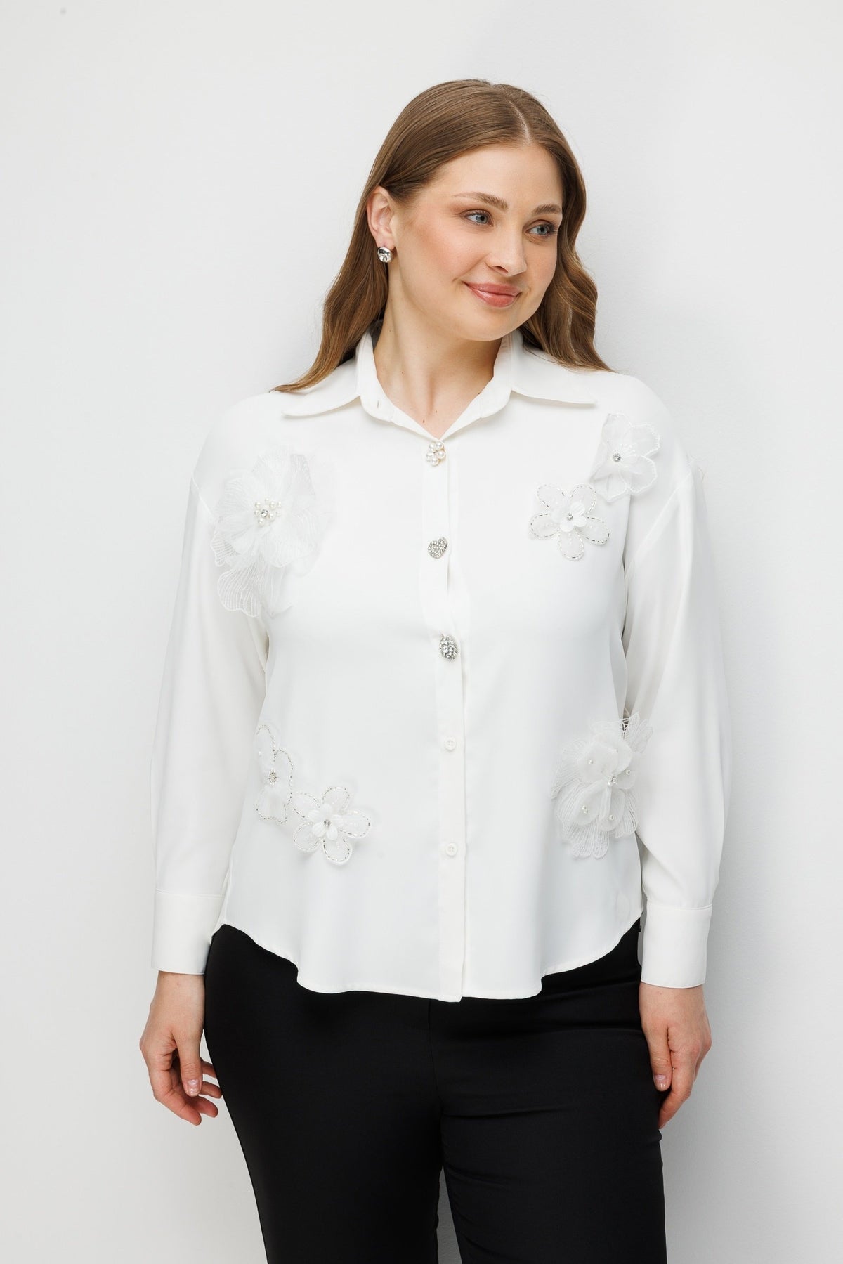 Modailgi Çiçek Aplike Detaylı Oversize Gömlek