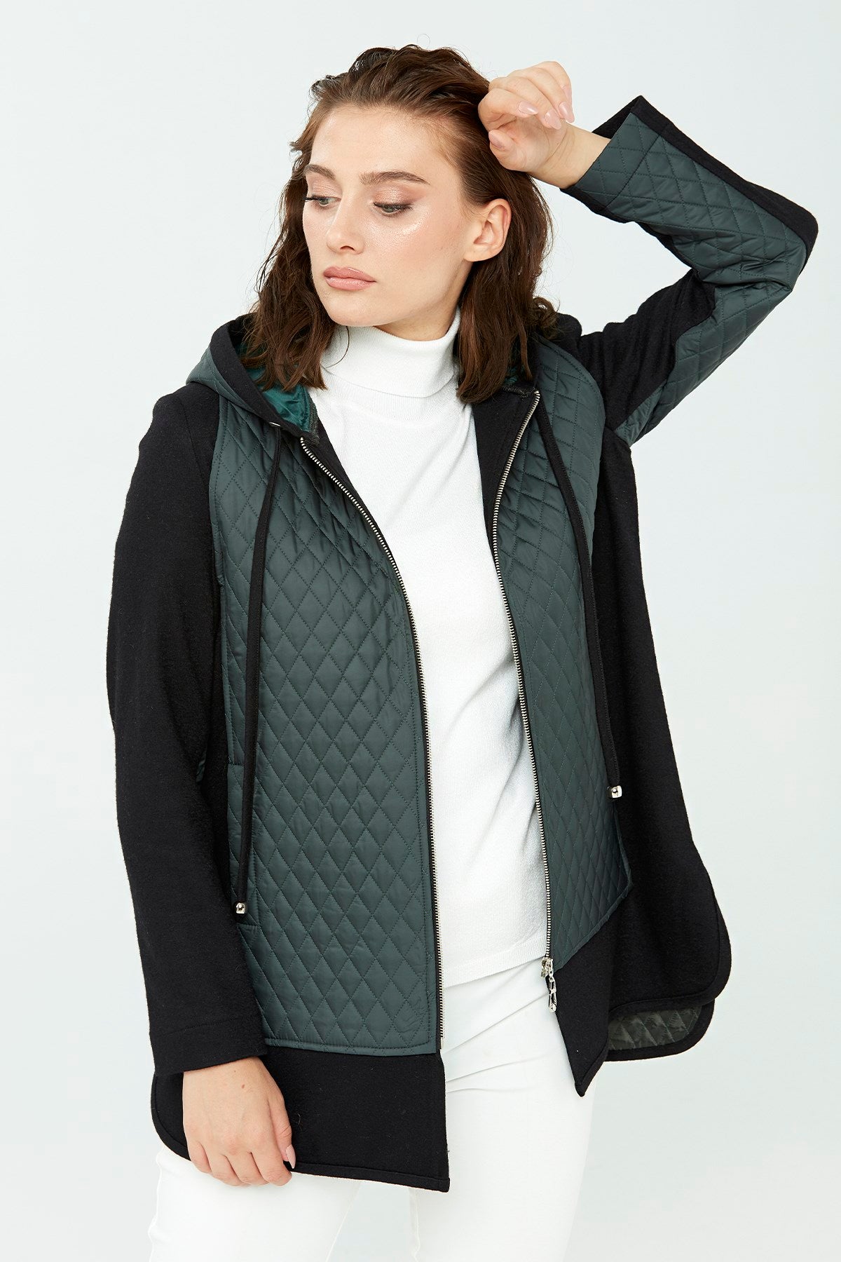 Desen Kapüşonlu Midi Oversize Kadın Mont - Kışlık Günlük Translation missing: ar.content.product_image_main