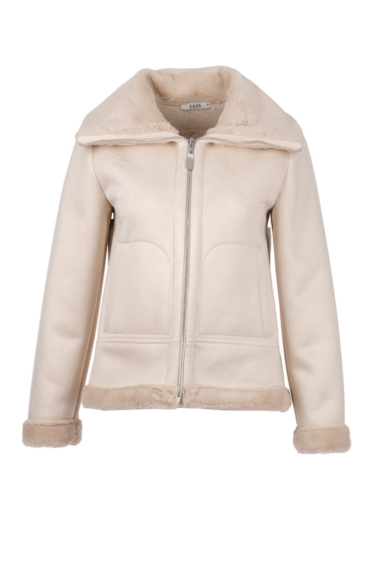 معطف إيكول النسائي ذو الأكمام الطويلة بتصميم بسيط - جاكيت شتوي دافئ وأنيق