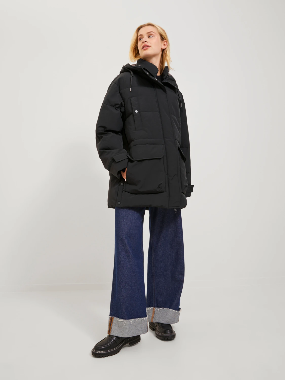 Jack&Jones JJXX Oversize Kapüşonlu Midi Pardesü - Günlük Kışlık Translation missing: ar.content.product_image_secondary