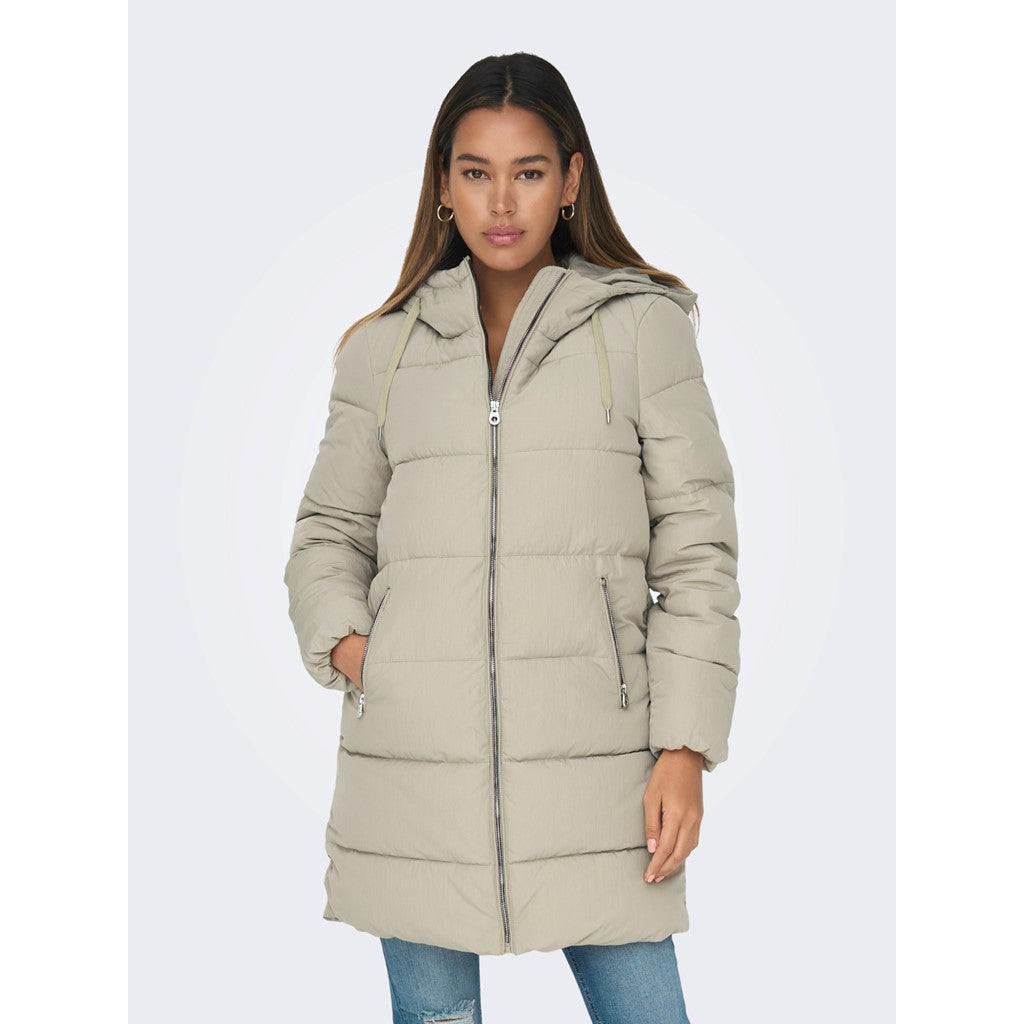 Only Kapüşonlu Oversize Midi Şişme Mont - Kışlık Günlük