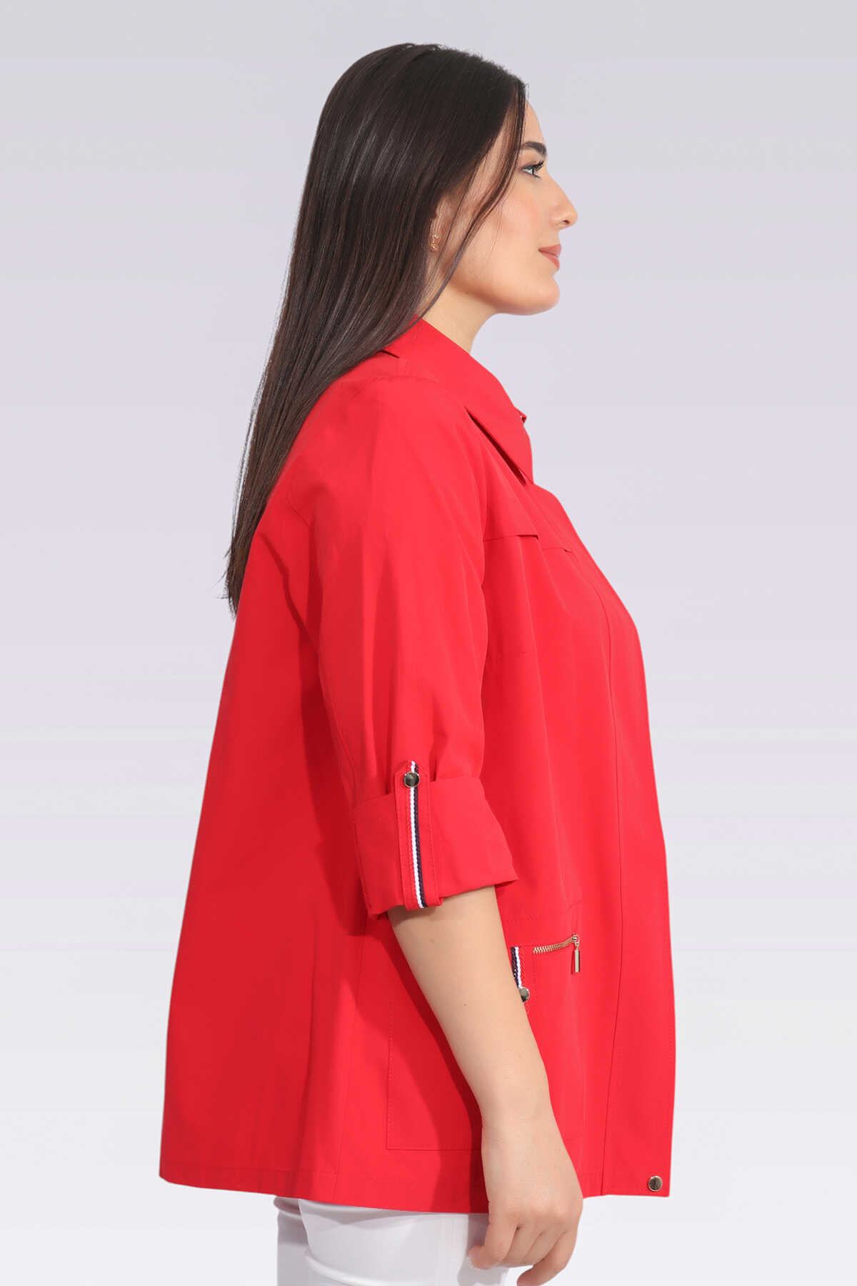Tolga Saraçoğlu Kadın Oversize 3/4 Kol Minimalist Mont