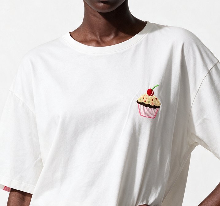 MOOIJ Kadın Bisiklet Yaka Rahat Kesim Pamuklu Nakışlı Kısa Kollu T-Shirt