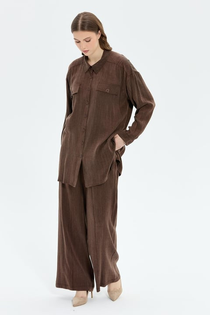 Müsemma Kadın Oversize Gömlek Yaka Midi Takım - Günlük Şıklık