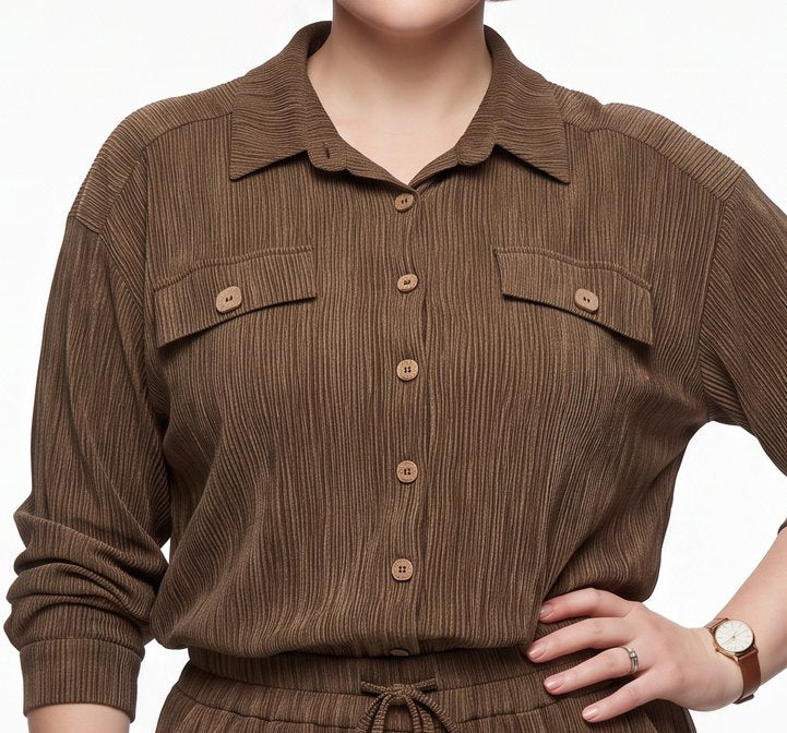 Müsemma Kadın Oversize Gömlek Yaka Midi Takım - Günlük Şıklık