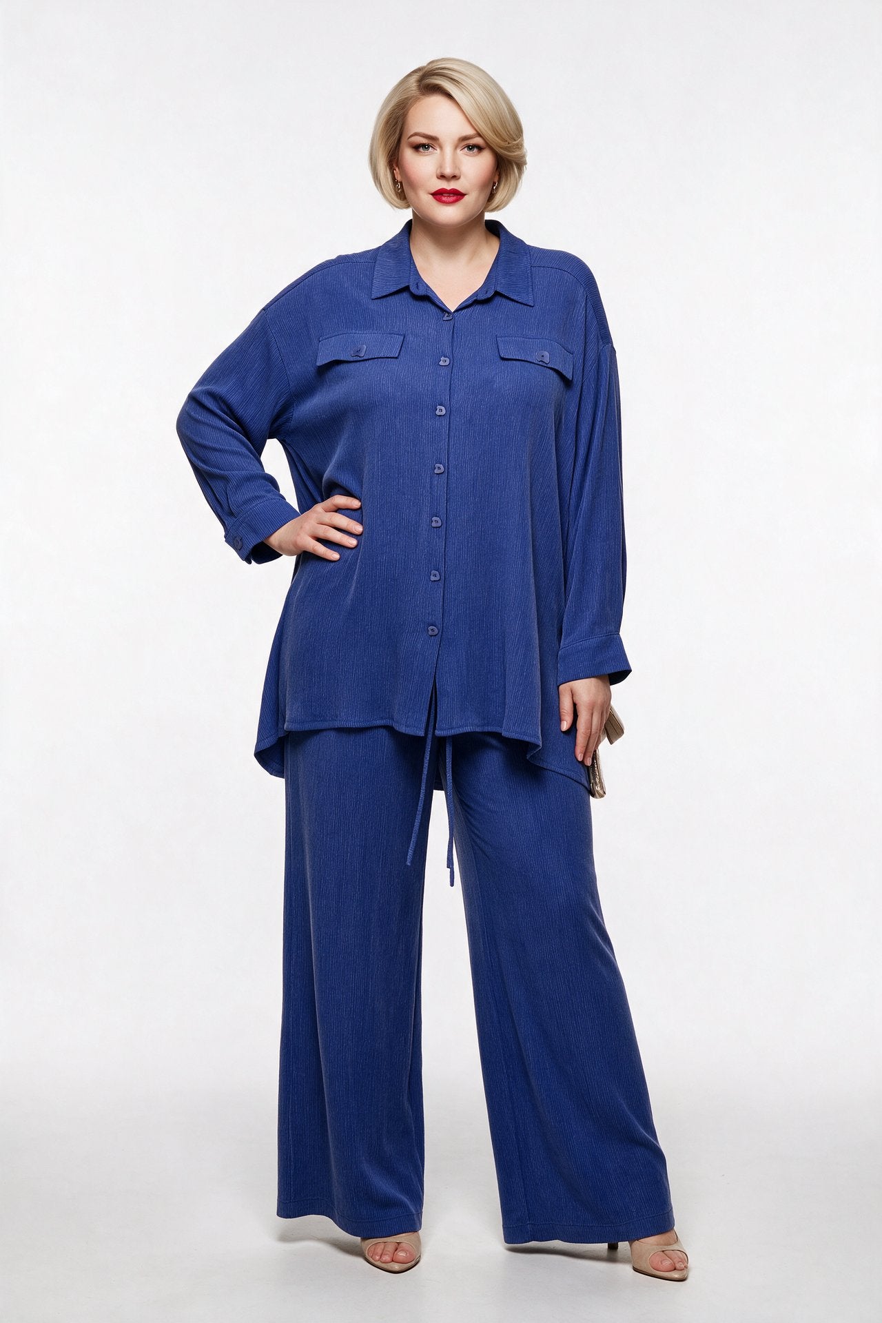 Müsemma Kadın Oversize Gömlek Yaka Midi Takım - Günlük Şıklık Ana görsel