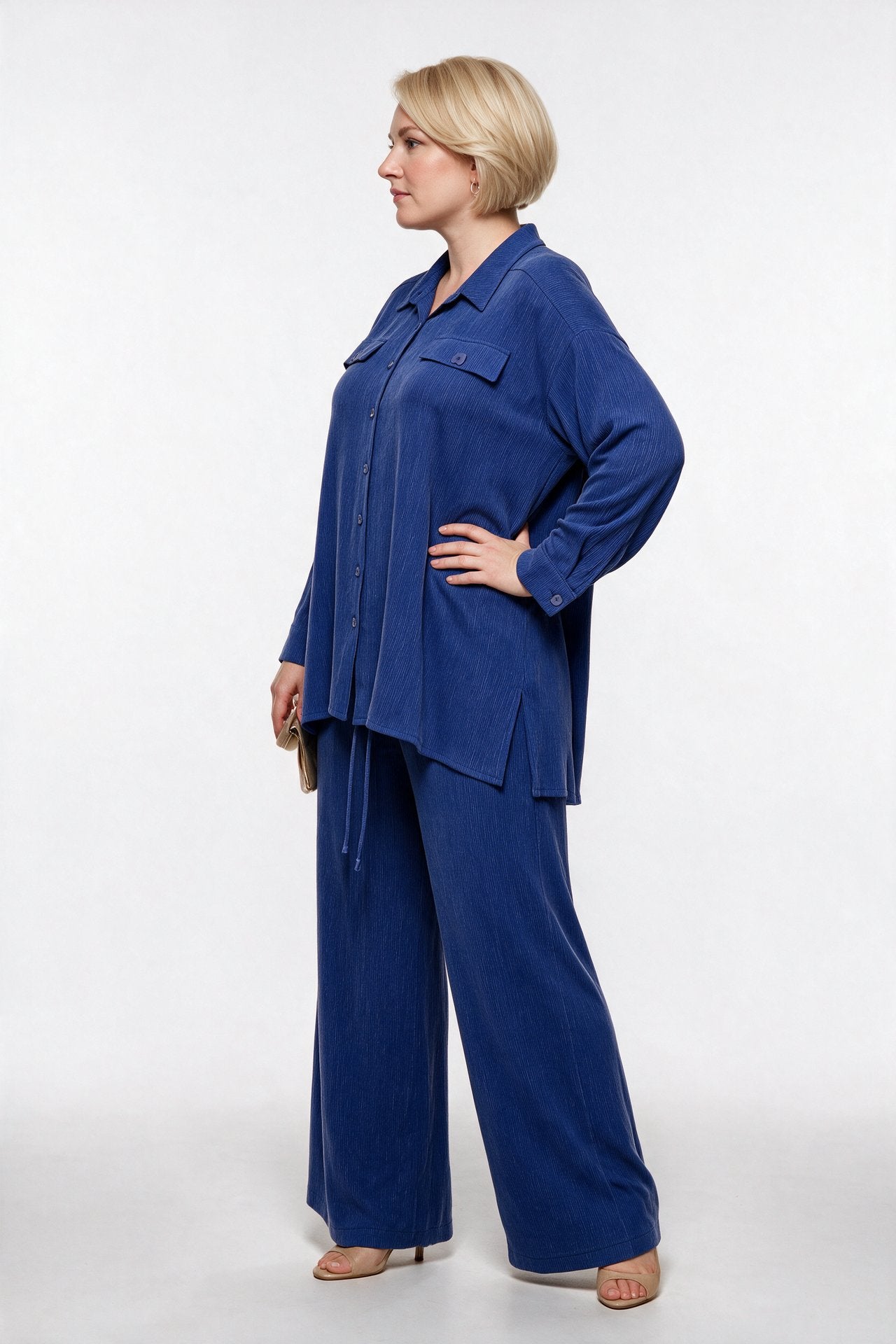 Müsemma Kadın Oversize Gömlek Yaka Midi Takım - Günlük Şıklık