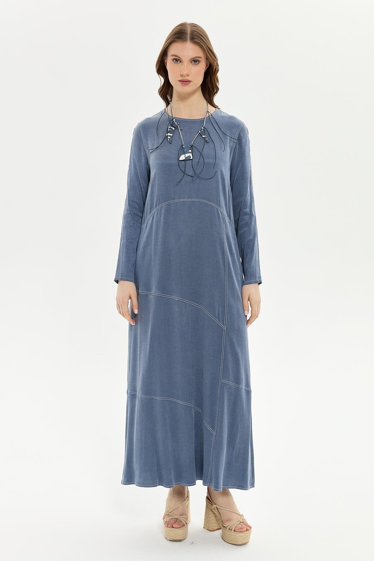 Müsemma Uzun Kol Maxi Elbise - Minimalist, Günlük, Doğal Kumaş Translation missing: ar.content.product_image_secondary