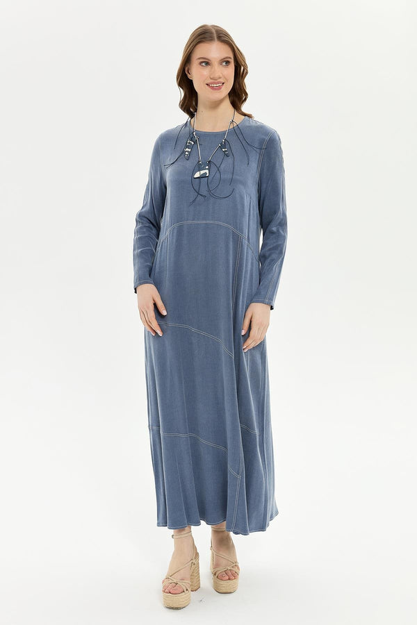 Müsemma Uzun Kol Maxi Elbise - Minimalist, Günlük, Doğal Kumaş
