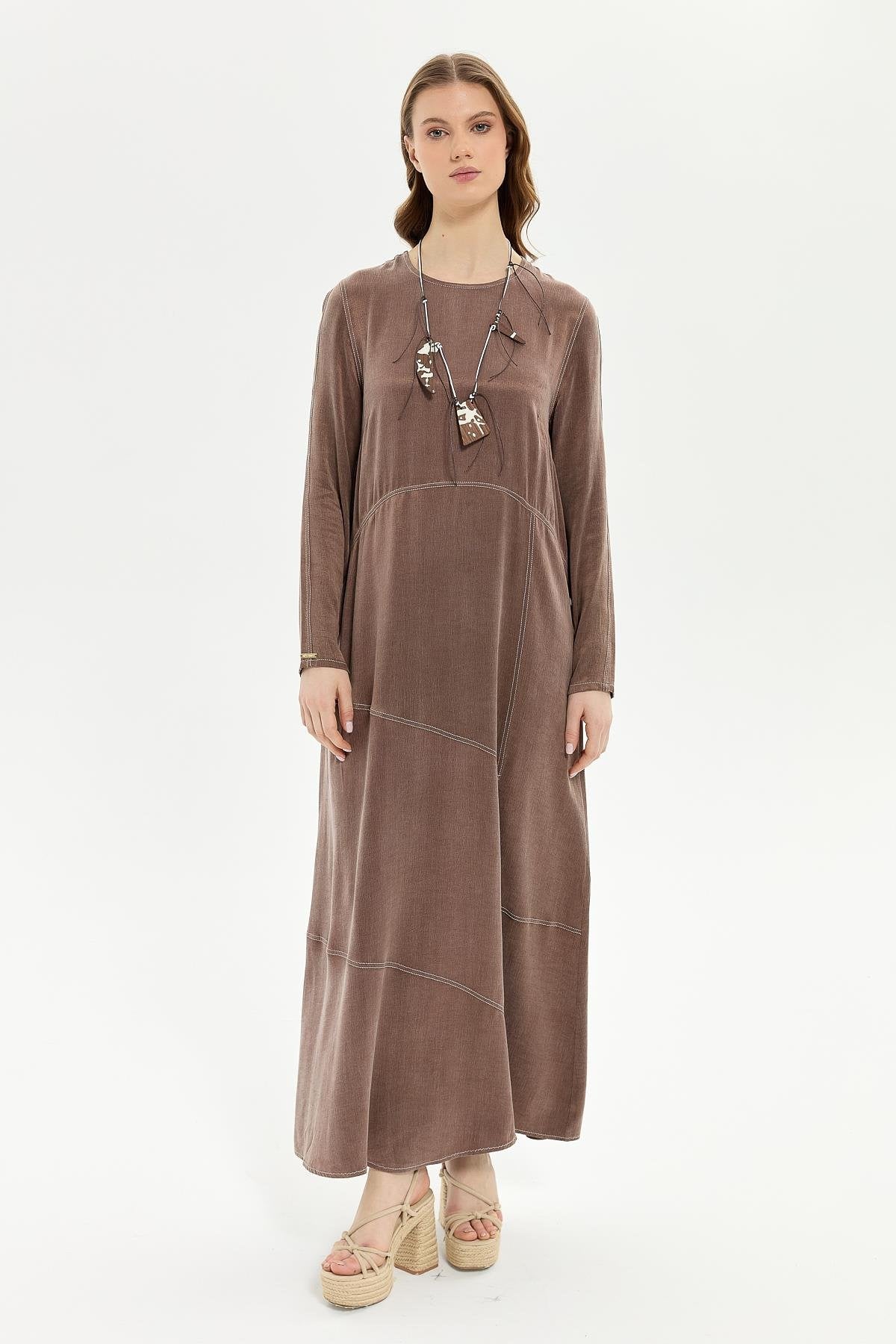 Müsemma Uzun Kol Maxi Elbise - Minimalist, Günlük, Doğal Kumaş Translation missing: ar.content.product_image_main
