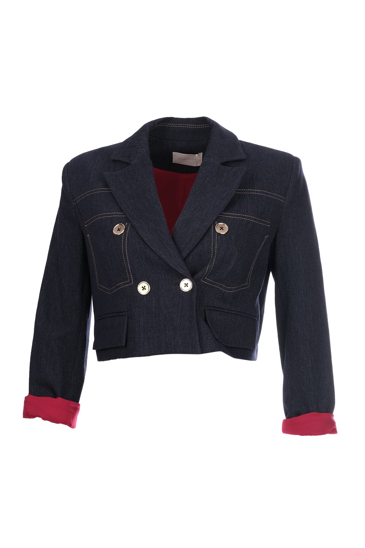 Naar Minimalist Crop Denim Ceket - 3/4 Kol, Çift Düğme - Günlük Şıklık Translation missing: ar.content.product_image_main