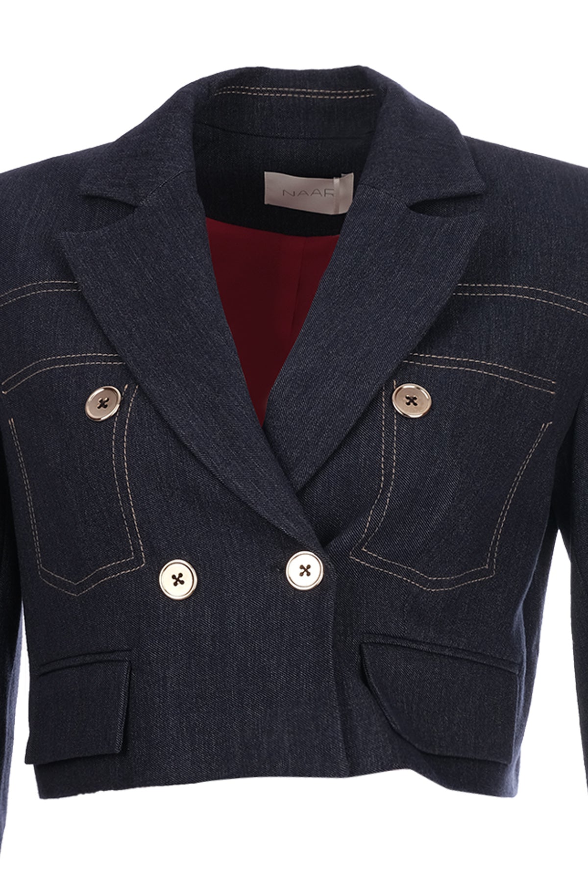 Naar Minimalist Crop Denim Ceket - 3/4 Kol, Çift Düğme - Günlük Şıklık Translation missing: ar.content.product_image_secondary