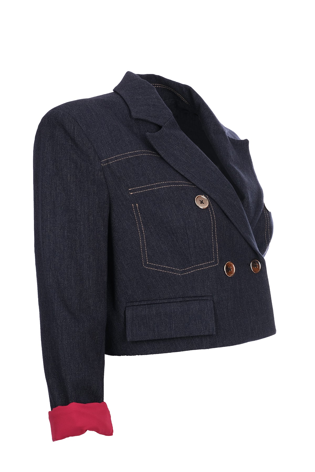 Naar Minimalist Crop Denim Ceket - 3/4 Kol, Çift Düğme - Günlük Şıklık