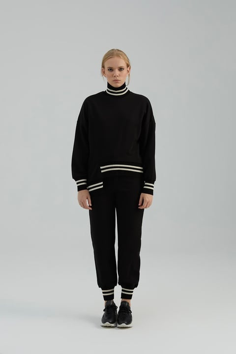 Naar Kadın Balıkçı Yaka Çizgili Ribanalı Rahat Kesim Sweatshirt Eşofman Takımı Ana görsel
