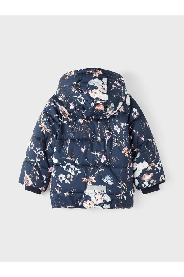 Name It Çiçekli Oversize Kız Çocuk Kabanı - Kapüşonlu