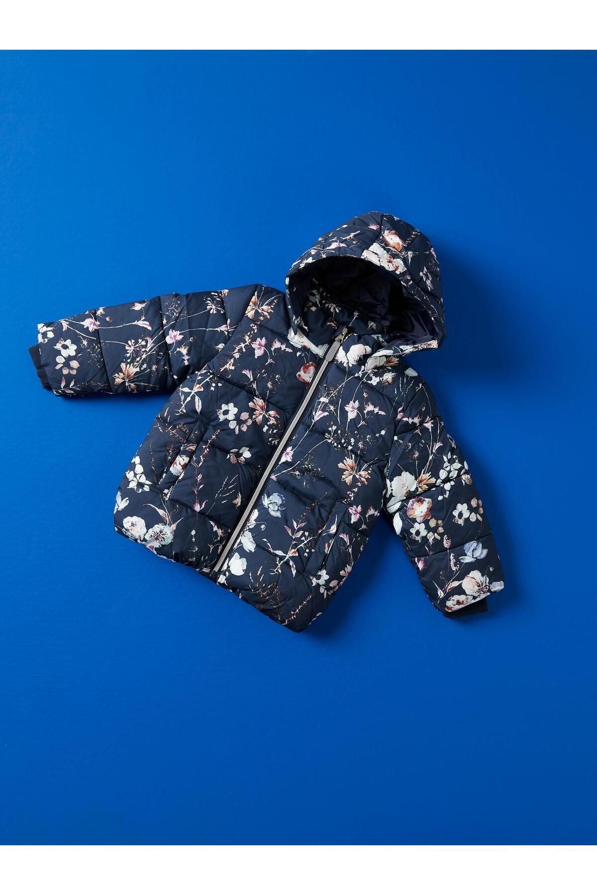 Name It Çiçekli Oversize Kız Çocuk Kabanı - Kapüşonlu