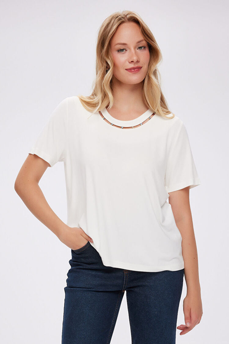 Nazar Boncuk Detaylı Kısa Kol T-Shirt UW27TSH090 Ana görsel