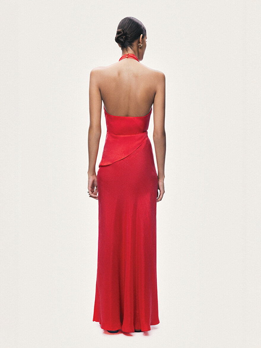 Nocturne Asimetrik Detaylı Halder Yaka Maxi Elbise N26YN2812