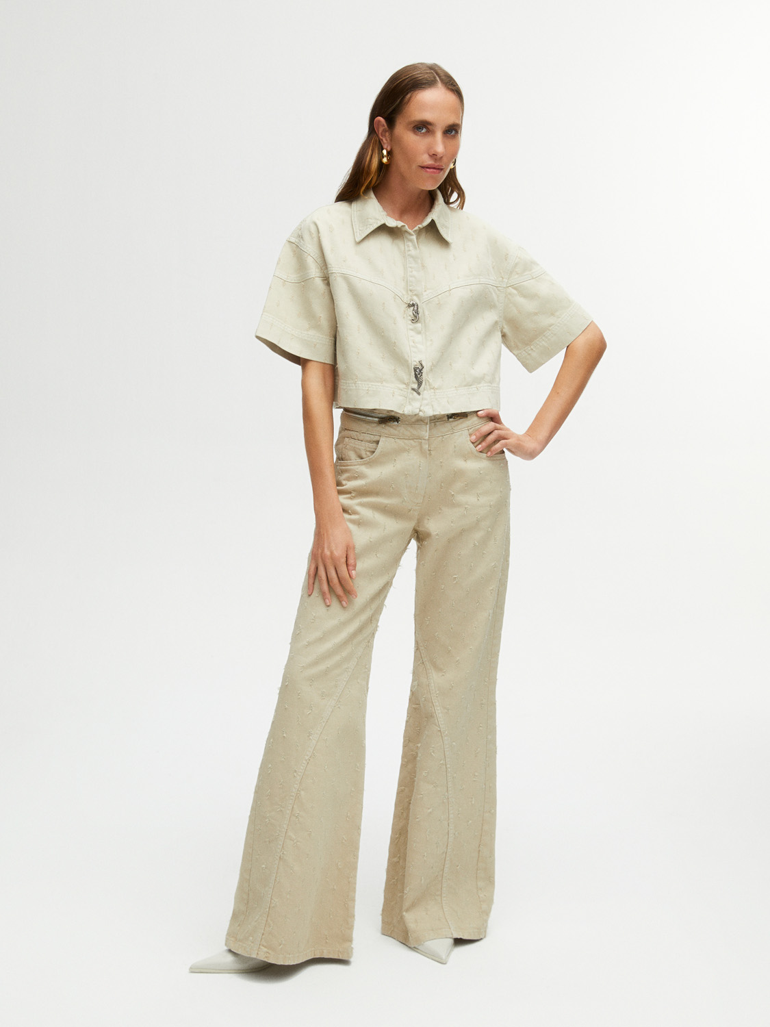 Nocturne Belde Fermuar Detaylı Geniş Paça PantolonN24YD18080 Ana görsel