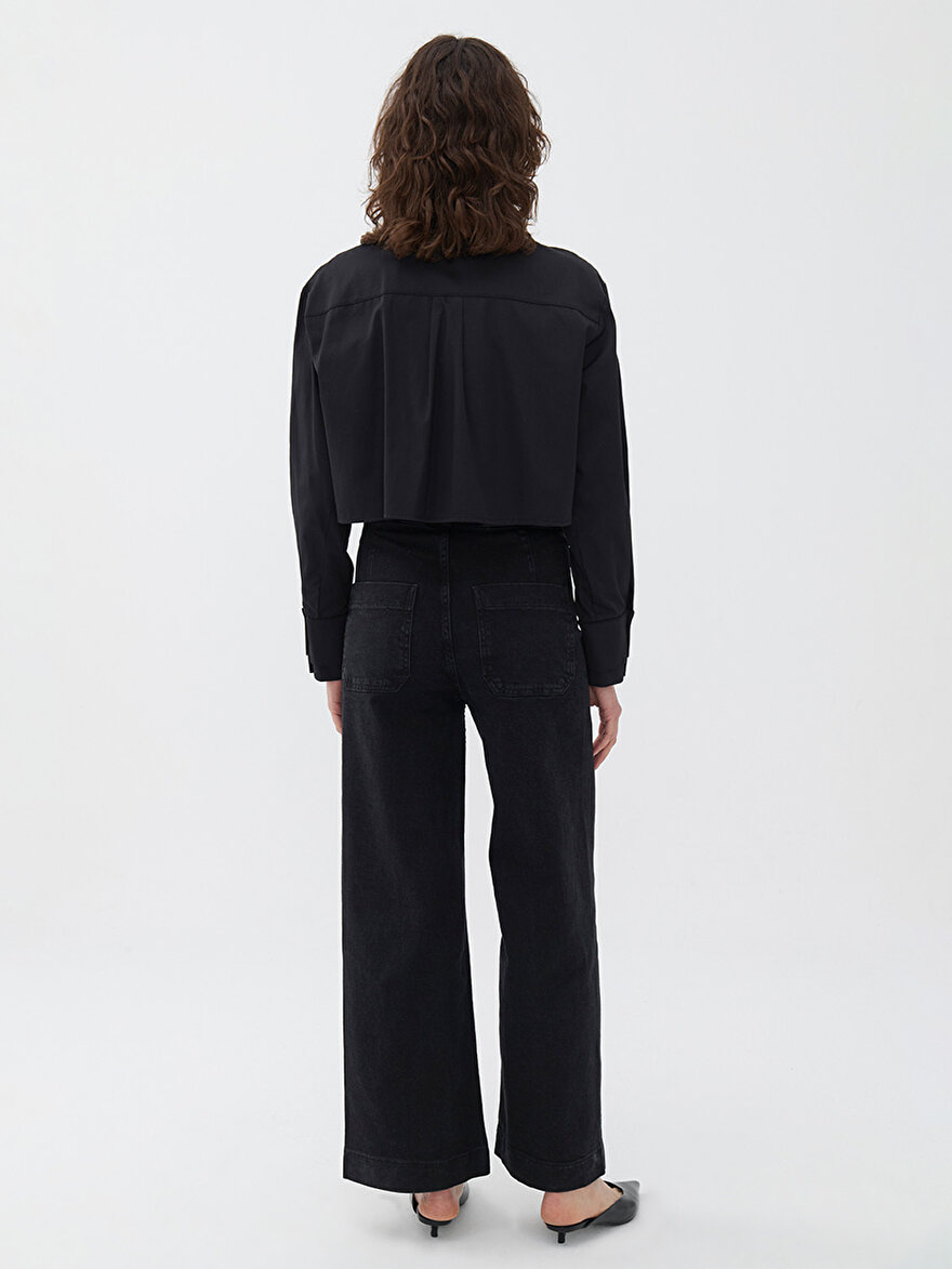 Nocturne Minimalist Crop Gömlek - Uzun Kol, Gömlek Yaka, Günlük Stil