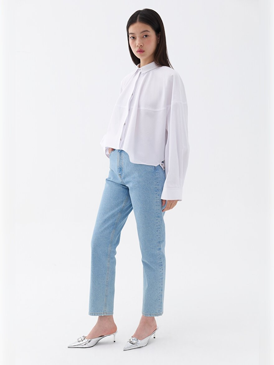 Nocturne Oversize Crop Gömlek - Minimalist Stil - Uzun Kol Translation missing: ar.content.product_image_secondary