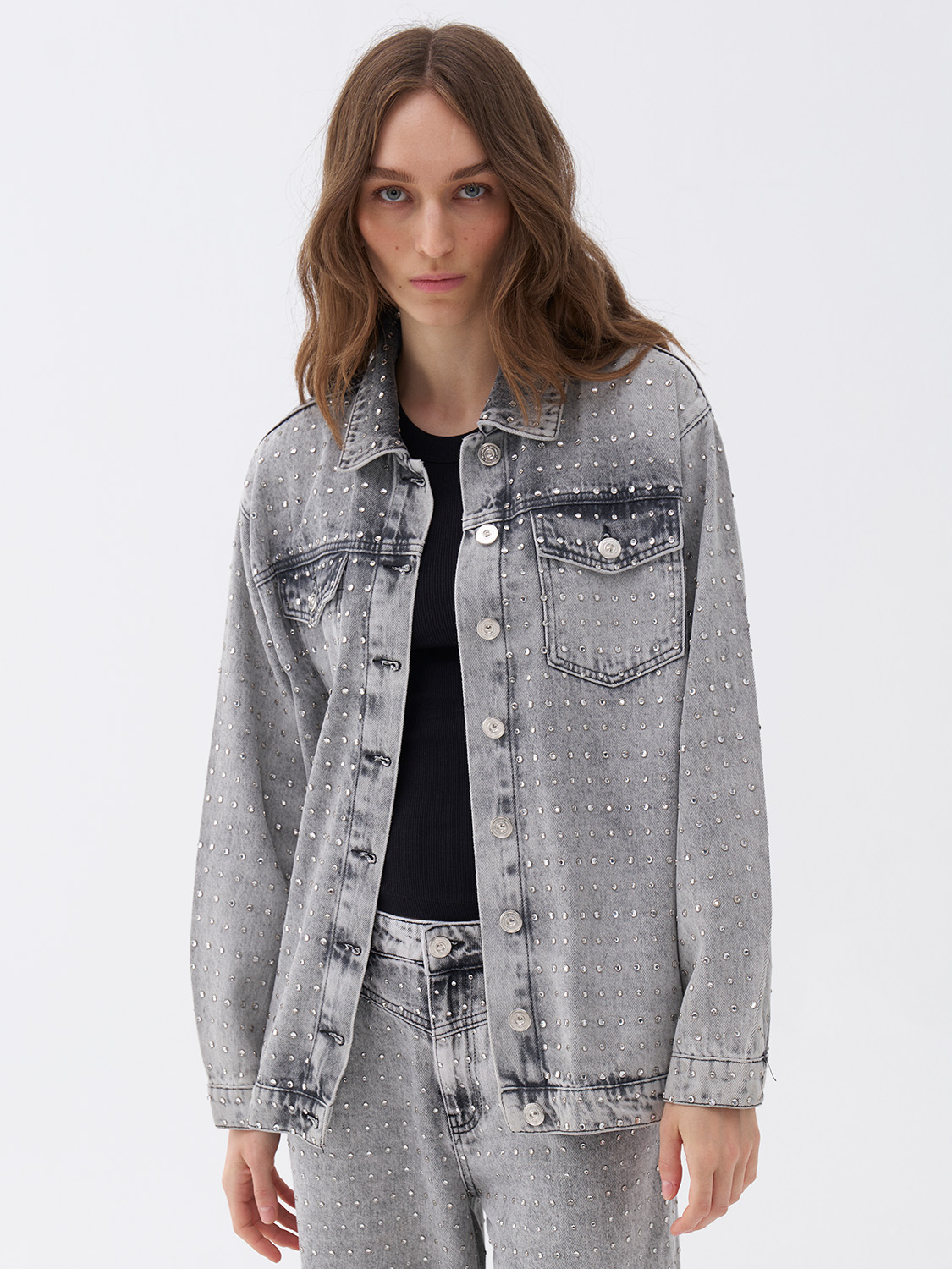 Nocturne Oversize Taş Tasarımlı Jean Ceket N25KD5242