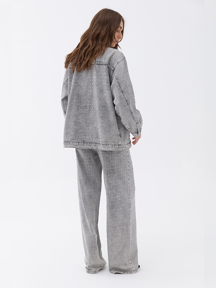 Nocturne Oversize Taş Tasarımlı Jean Ceket N25KD5242 Translation missing: ar.content.product_image_secondary