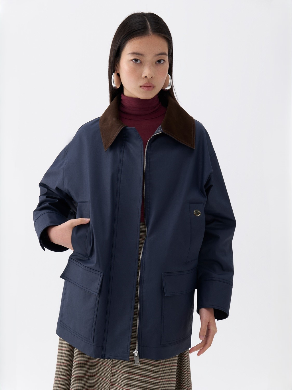 Nocturne Oversize Minimalist Kadın Mont - Midi Boy, Günlük