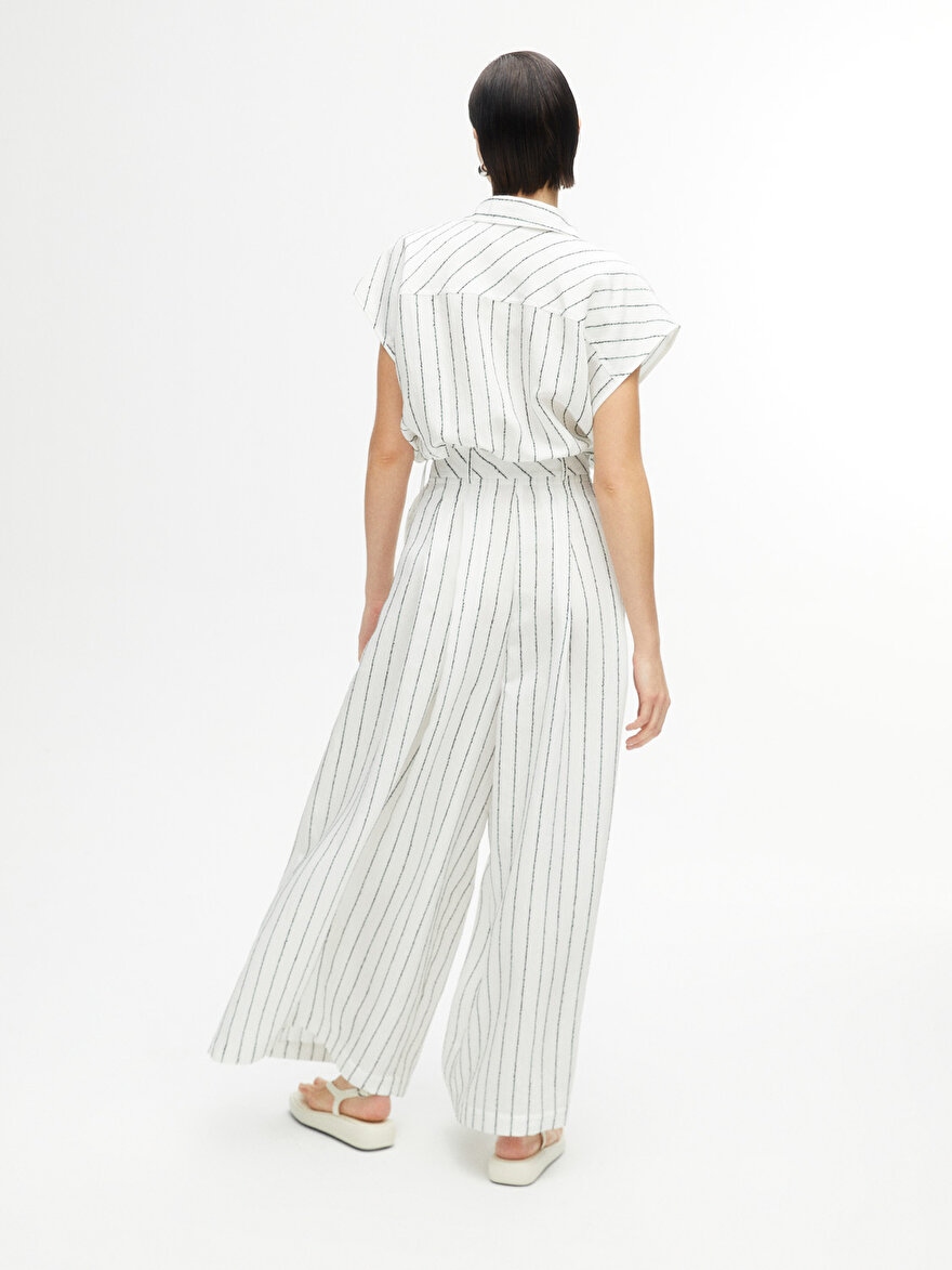 Nocturne Oversize Çizgili Keten Pantolon - Midi - Yüksek Bel Translation missing: ar.content.product_image_secondary