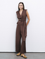 Nocturne Minimalist V Yaka Oversize Keten Midi Pantolon - Günlük Şıklık
