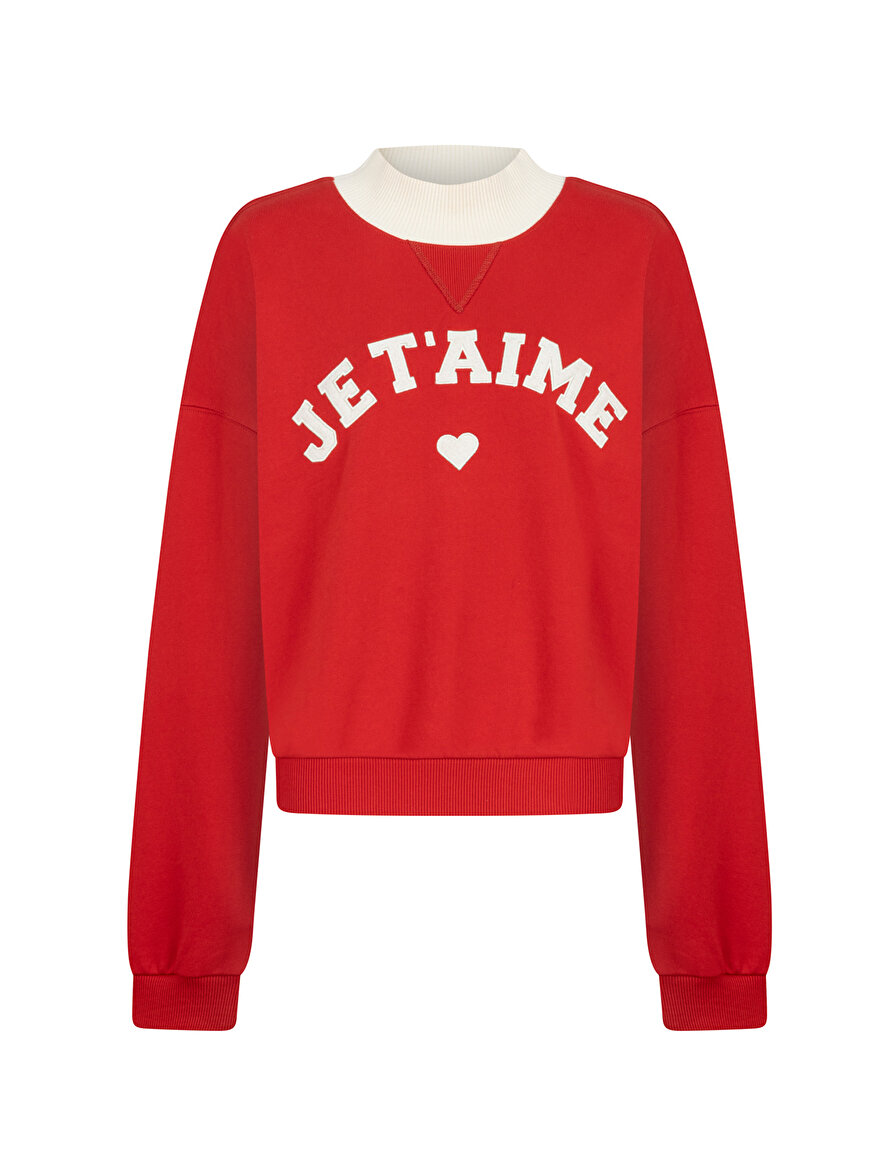 Nocturne Je T'aime Baskılı Oversize Crop Sweatshirt Kadın Translation missing: ar.content.product_image_main